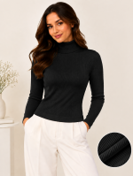 Women's High Neck Knit Sweater Top(3 Pics)-White,Black,Sky - Image 2