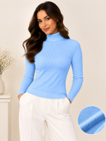 Women's High Neck Knit Sweater Top(2 Pics)-Olive Green,Sky - Image 3