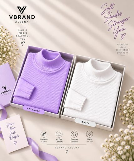 Women's High Neck Knit Sweater Top(2 Pics)-White,Lavandar