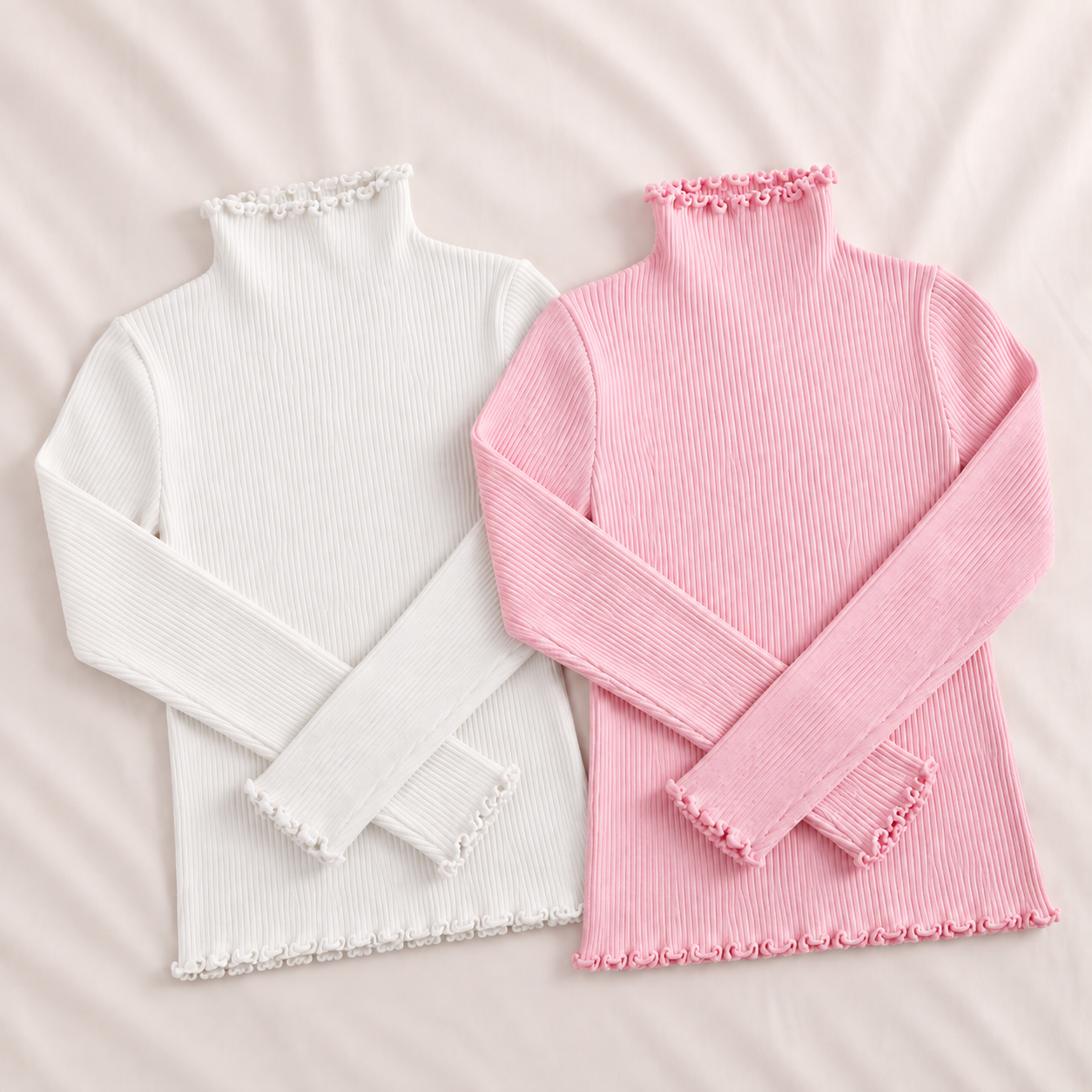 White & Pink Aleena Women’s Premium High Neck(2Pics)-White,Pink - Image 1