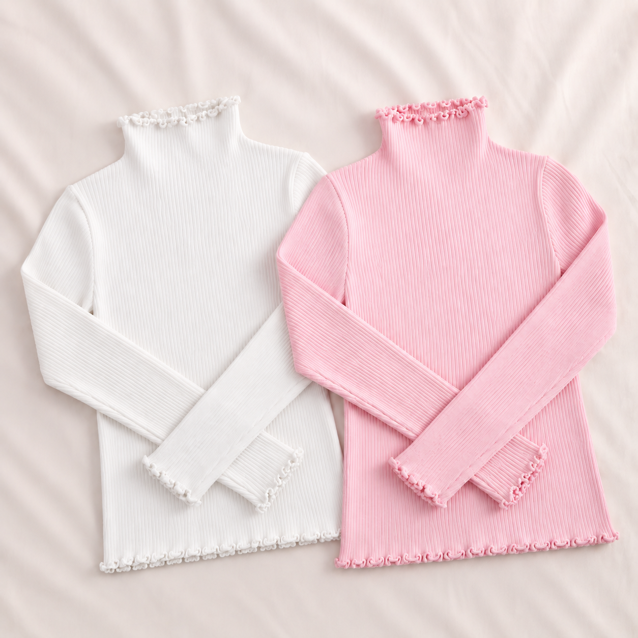 White & babu Pink Aleena Women’s Premium High Neck(2Pics)-White,Babu Pink - Image 1
